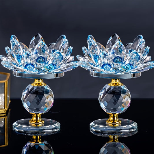 Crystal Lotus Candle Holder 2pcs, Polished Decorative Lotus Candleholder for Tea Light & Pillar Candles, Elegant Home Decor Centerpiece for Christmas, Thanksgiving, Halloween, Easter & Hanukkah – Green, Purple, Blue, Pink