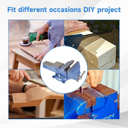 5-Inch Cast Iron Bench Vise with 360-Degree Swivel Base, Pipe Jaws and Anvil for Workshop Clamping