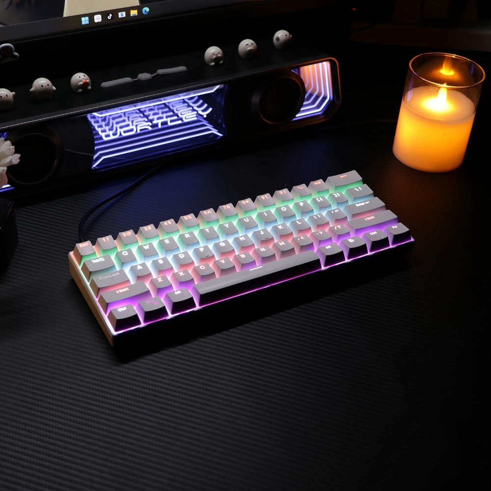 Mechanical Keyboard 61-Key Compact Wired Layout with Cyan Switches, RGB Backlighting and Four Case Color Options