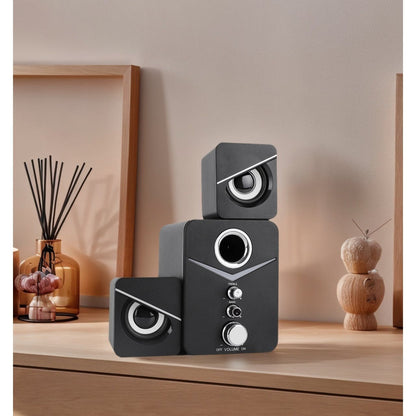 3-Piece Desktop Speaker System with Subwoofer | USB Powered PC Speakers, 3.5mm Audio Jack, Independent Bass & Treble Control, Blue LED Light – Stereo Sound for PC, Laptop, Mac & Home Office
