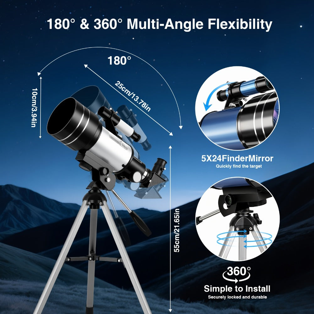 Portable 70 mm Aperture Telescope with Blue or White TS-70300 Models, Tripod, Phone Holder and Eyepieces