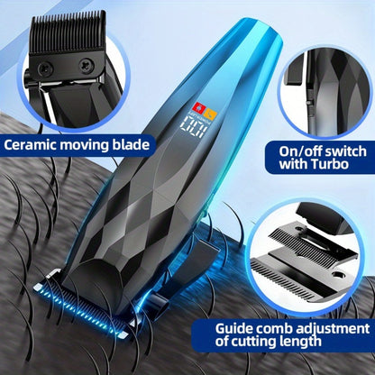 Hair Clipper Cordless Ceramic-Blade Trimmer with 7000RPM Motor, Eight Guide Combs and Three Colors