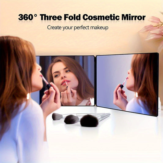 Self Hair Cutting Mirror 360° View 3-Way Anti-Fog HD Glass with 10X Magnifying Mirror - Height Adjustable Door Wall Table Mount DIY Home Barber Mirror for Men Women