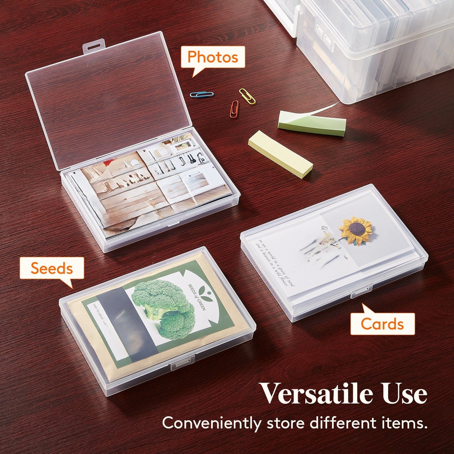 Photo Storage Box with 14 or 18 Inner Keeper Cases in Clear, Black or Multicolor Configurations