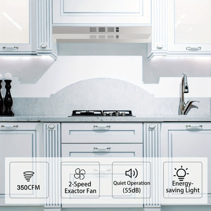 Range Hood 30 Inch Under Cabinet, Ducted & Ductless Convertible Kitchen Vent Hood with LED Light & 2-Speed Exhaust Fan