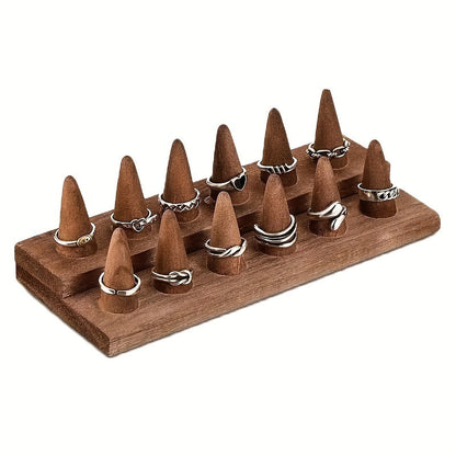 Jewelry Organizer Solid Wood Ring Display Stand in 2-Tier 12-Ring or 3-Tier 18-Ring Options