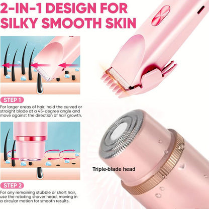 Two-Head Electric Hair Shaver with Foil and Rotary Attachments, Type-C Charging in Pink, Purple or Blue