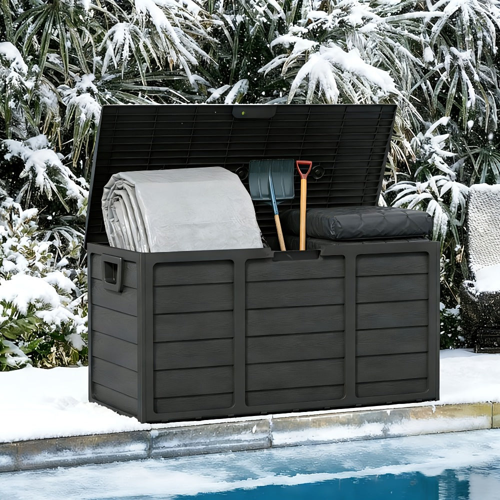 Outdoor Storage Box 75 Gallon Resin Deck Box with Handles – Waterproof Lockable Container for Pool Accessories, Garden Tools, Camping Gear & Patio Storage, Easy Assembly