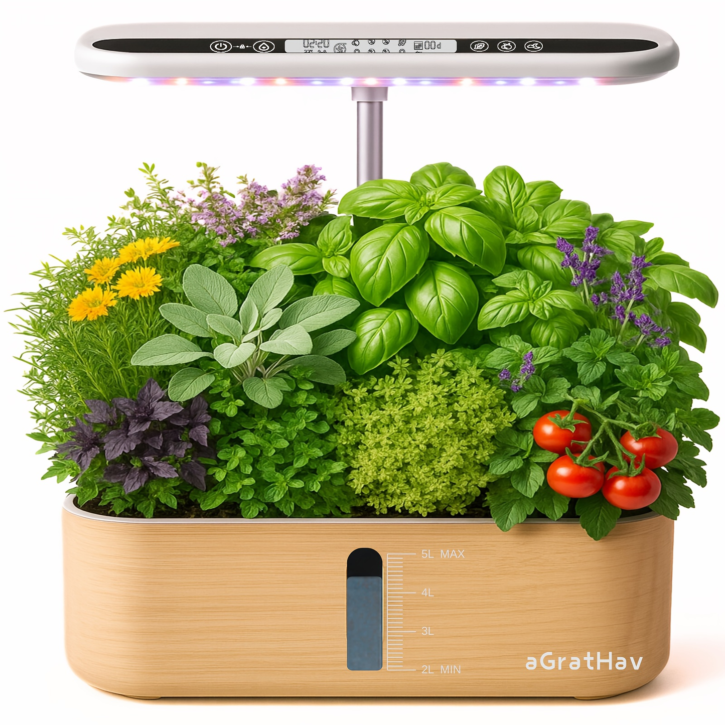 14-Pod Hydroponic Garden Kit with LED Grow Light, Timer, Pump and 1.32 Gallon Tank in Two Finishes