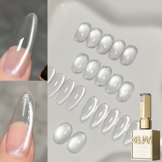 Holographic Cat Eye Gel Polish Set 2pcs Iridescent Magnetic – Reflective Water Dudu & Ice Crystal Shades, Soak-Off LED/UV Curable 0.51oz, Salon & Home Nail Art Gift for Women