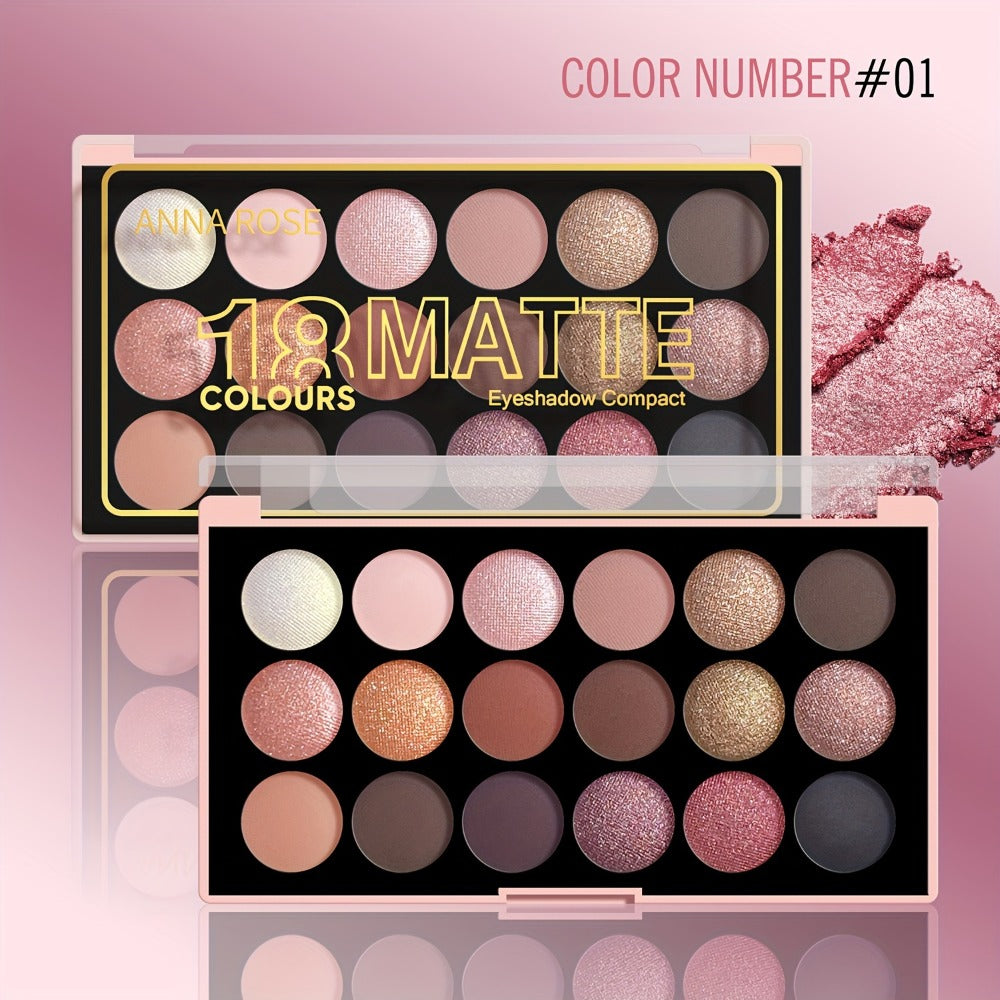 Eyeshadow Palette ANNA ROSE 18-Shade Compact with Pink-Brown Color Themes and Matte-Shimmer Finish Mix