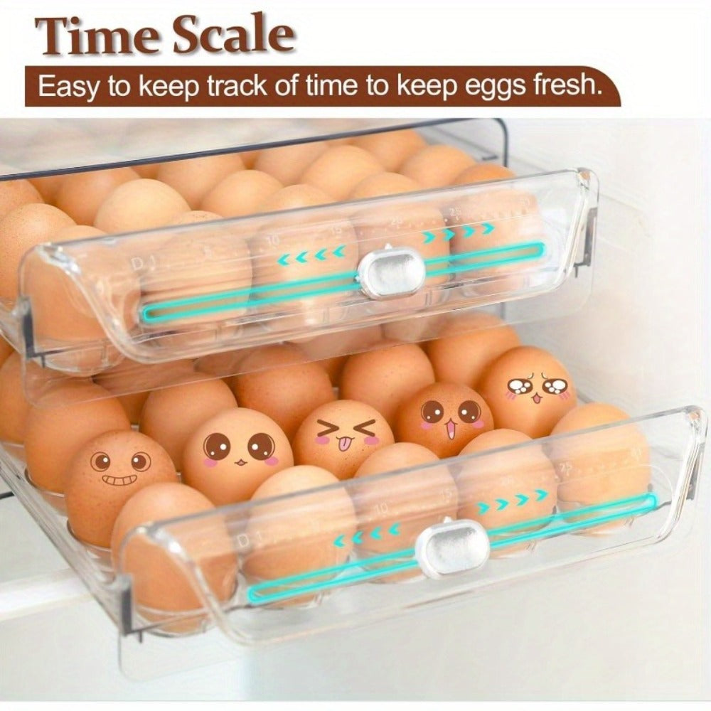 Egg Drawer Food Storage Organizer for Refrigerator with Two Clear Tiers, Lid and 40-Egg Capacity