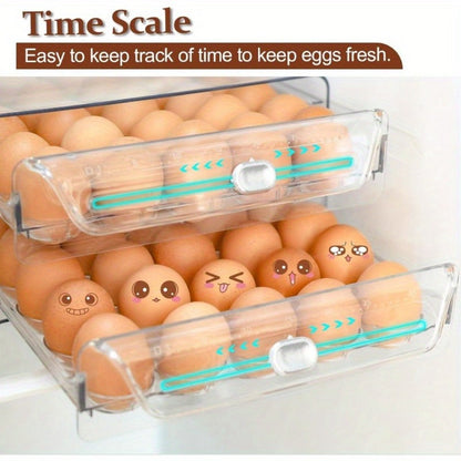 Egg Drawer Food Storage Organizer for Refrigerator with Two Clear Tiers, Lid and 40-Egg Capacity
