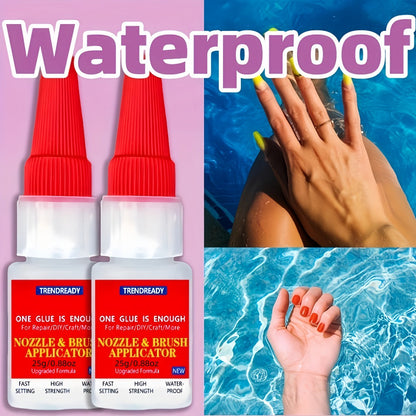 Nail Glue Salon Grade Super Glue 2-Pack – Heavy Duty Clear Adhesive for Artificial Nails, Multi-Surface Repairs, Waterproof with Dropper & Brush, Non-Yellowing
