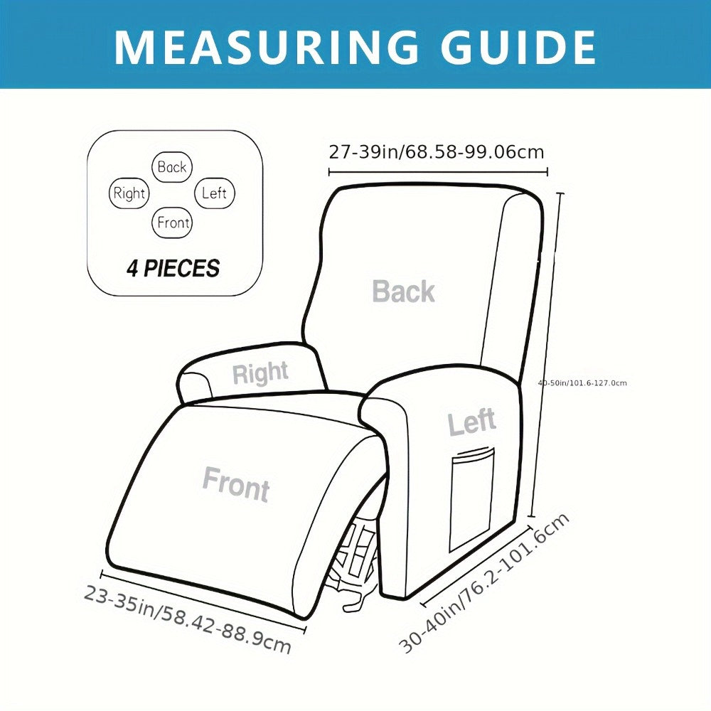 Chair Cover Four-Piece Printed Recliner Slipcover with Side Pockets in Ten Available Pattern Choices