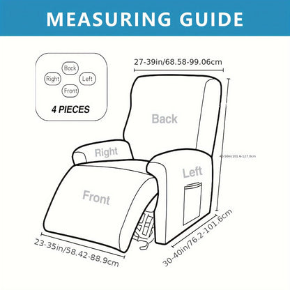 Chair Cover Four-Piece Printed Recliner Slipcover with Side Pockets in Ten Available Pattern Choices