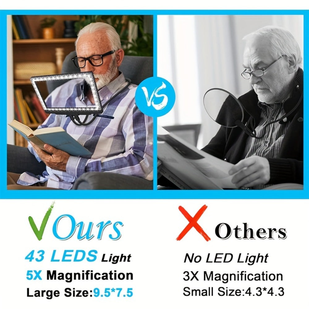 Hands-Free 5X Page Magnifier with 43 LEDs, Flexible Neck Stand and 9.5 x 7.5-Inch Viewing Area