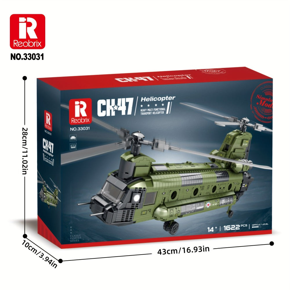 CH-47 Chinook Transport Helicopter Building Block Model with 1,622 Pieces for Adult Aviation Display