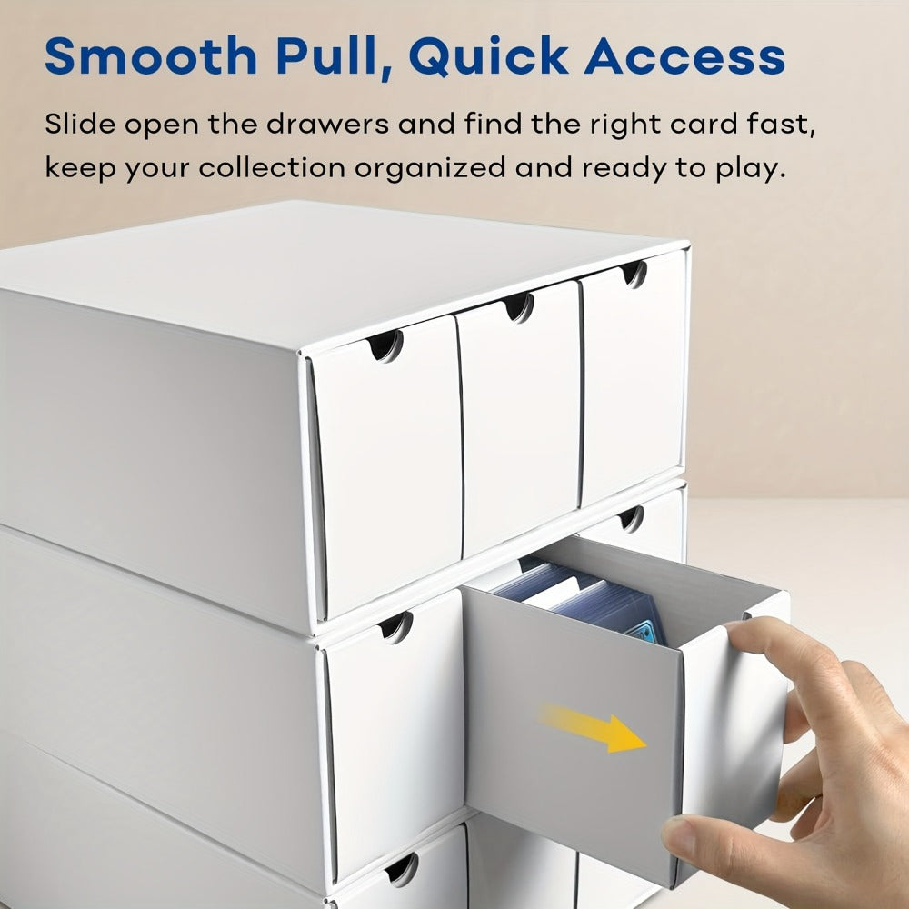 Twelve-Drawer Trading Card Storage Organizer with Divider Inserts and White or Black Four-Box Sets