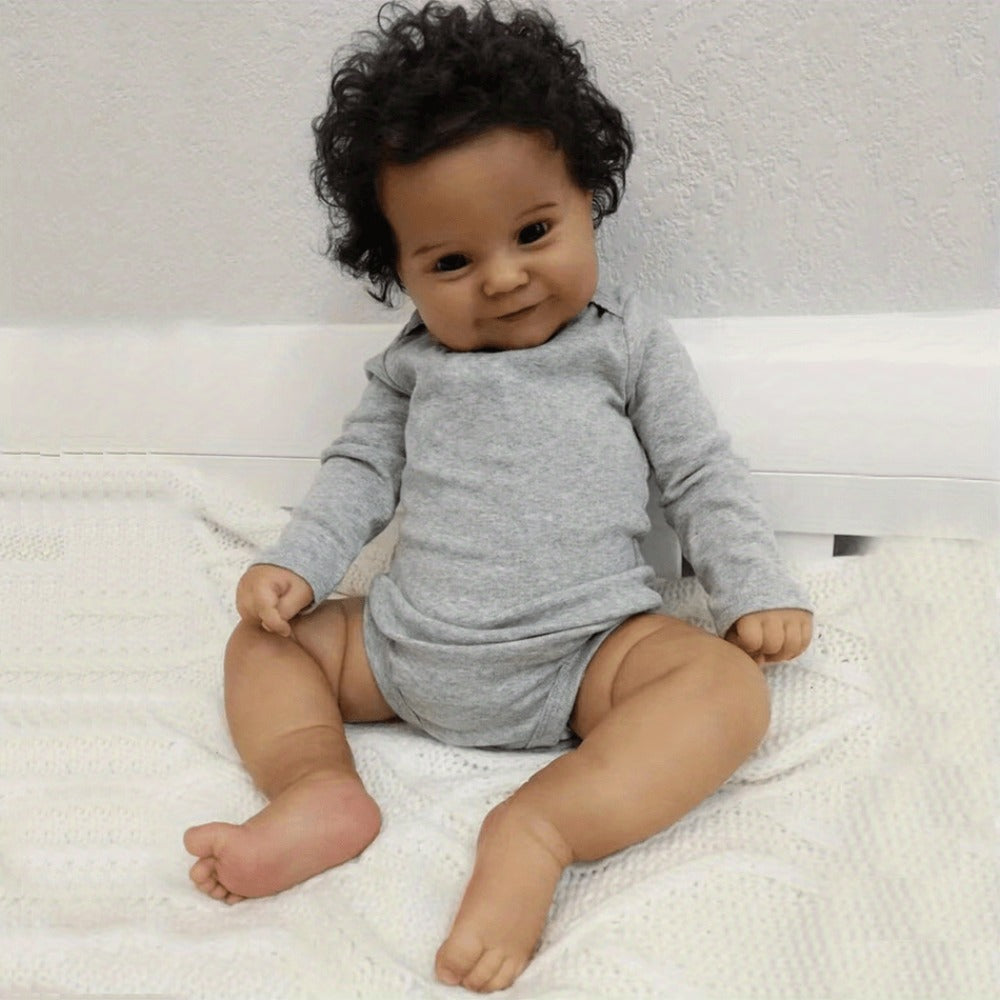 Reborn Doll Maddie 20-Inch Full Soft Vinyl Figure with Hand-Rooted Dark Hair, Acrylic Eyes and Accessory Set