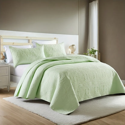 Quilt Set 3 Piece Soft Lightweight Bedding - Thin Bed Quilt with 2 Pillowcases for Bedroom Guest Room, Full Queen King, All Season Comforter Set, 10 Colors