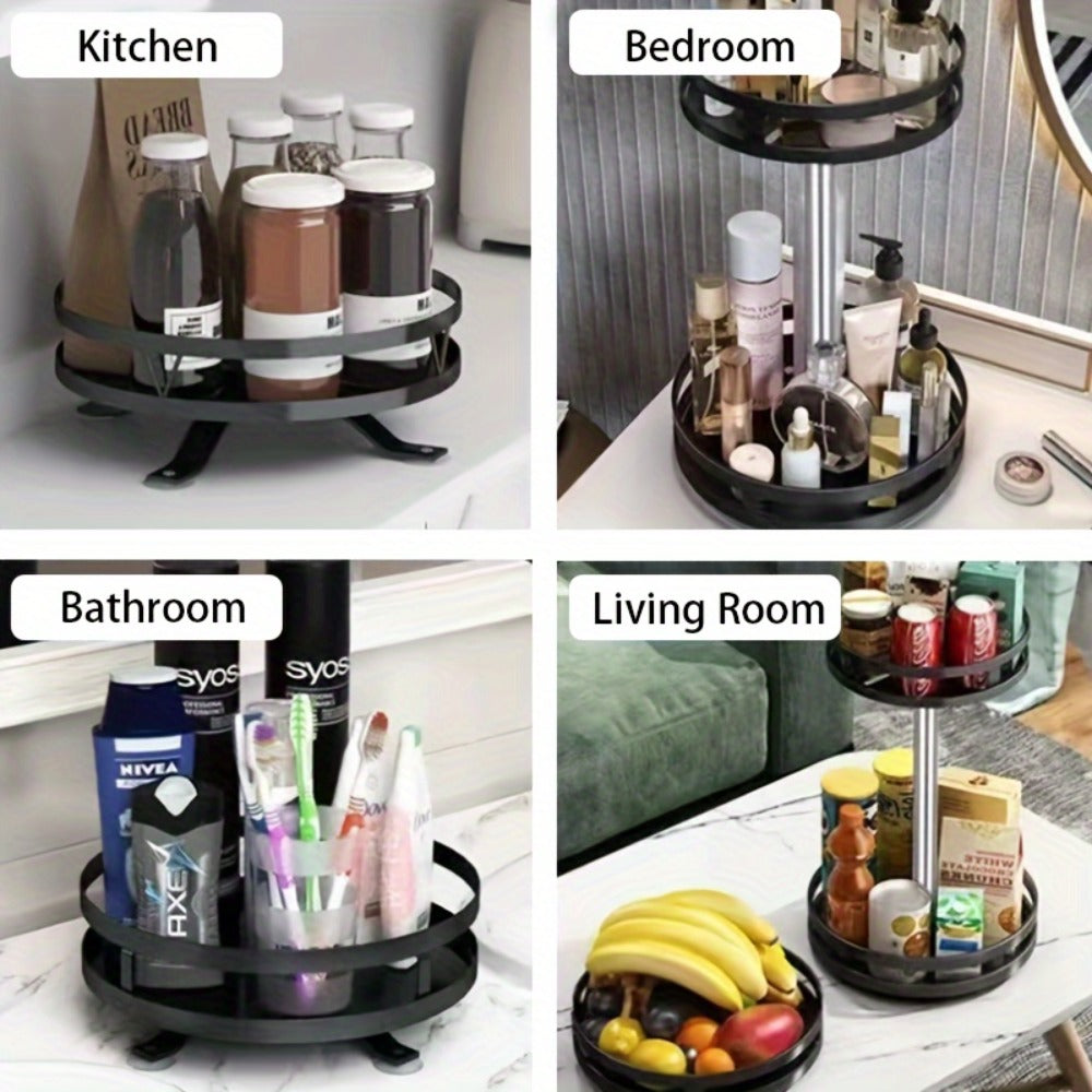 Lazy Susan Turntable Organizer Metal Rotating Spice Rack 1 2 3 Tier for Cabinet Kitchen Countertop Pantry Bathroom – Spinning Storage Rack with Suction Cup Feet & Labels