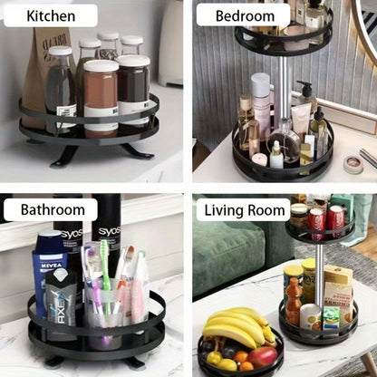 Lazy Susan Turntable Organizer Metal Rotating Spice Rack 1 2 3 Tier for Cabinet Kitchen Countertop Pantry Bathroom – Spinning Storage Rack with Suction Cup Feet & Labels
