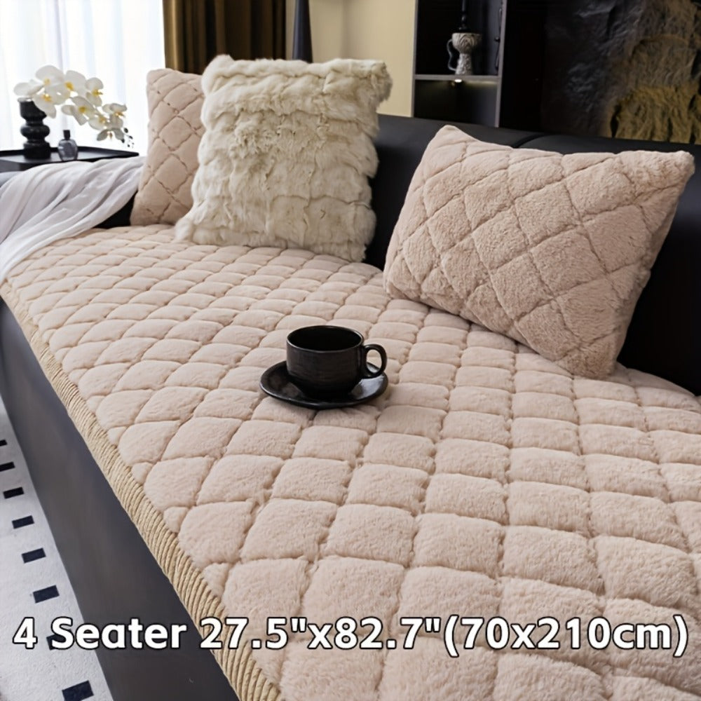 Sofa Cover Plush-Texture Cushion Panels in Pillowcase and 1, 2, 3 or 4-Seat Dimensions in Four Colors