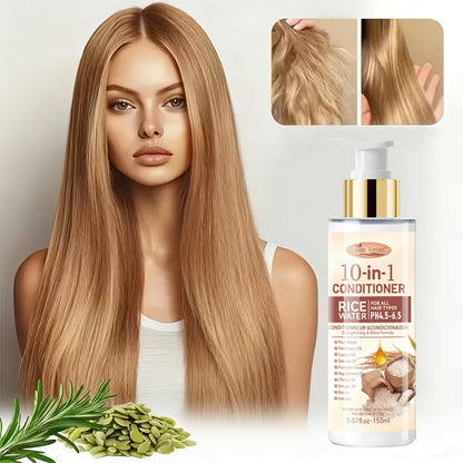 Rice Water Shampoo and Conditioner Set for Women — Fermented Rice Water 10-in-1 Hair Care for Volumizing, Anti-Frizz, Heat Protection & Damage Repair, Thicker Fuller Hair