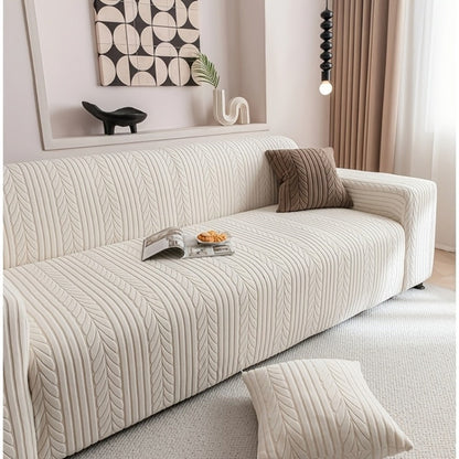 Sofa Cover Elastic Velvet Leaf Jacquard Full-Cover Slipcover with Pillowcase for 1 to 4-Seater Sofas