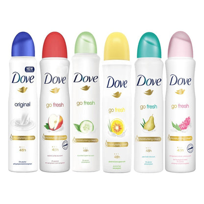 Dove Advanced Care Deodorant Spray Assortment, 150 ml Cans with Three-, Six- or Twelve-Count Options