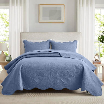 Quilted Bedspread Set 3 Piece – Soft Floral Coverlet with Pillow Shams, Lightweight Breathable Quilt for Bedroom & Guest Room, All Season Bed Cover