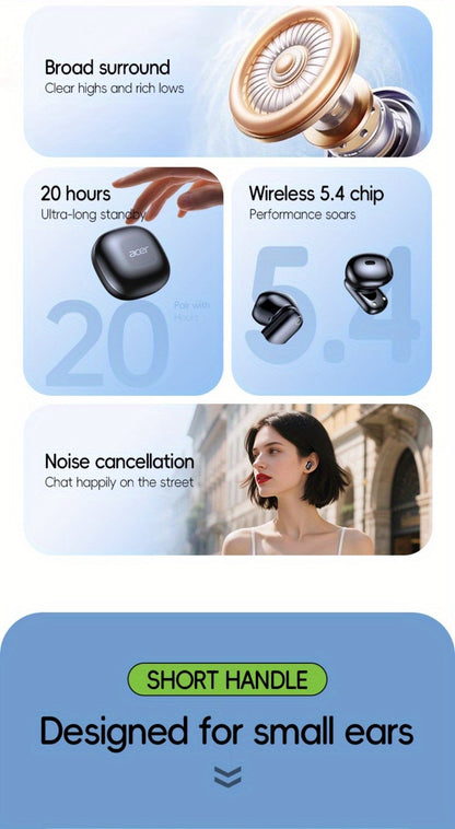Acer OHR501 Dolby Surround Sound Wireless Earbuds Bluetooth 5.4 Semi-In-Ear TWS Intelligent Noise Cancellation Fingerprint Touch Control Ultra-Low Latency Type-C Fast Charging 8 Colors