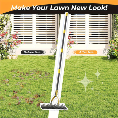15-Inch Garden Thatch Rake with Curved Metal Teeth and 55- or 70-Inch Sectional Handle Options