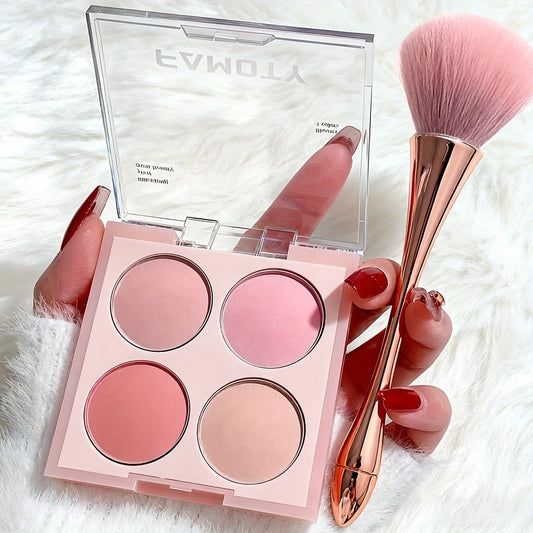 Blush Palette with Brushes Set 4-in-1 — Low Saturation Matte Powder Soft Gradient Finish, Buildable Coverage for Cheeks & Eyes, All Skin Tones, Natural Everyday Makeup Look