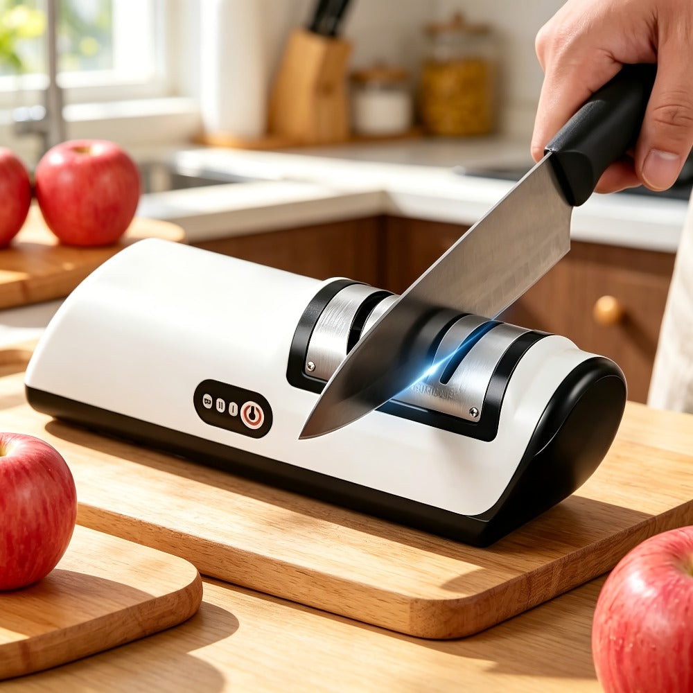 USB-Rechargeable Electric Knife Sharpener with Two Guided Slots in Upgraded Black or Yellow Models