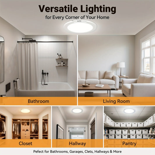 Rechargeable LED Ceiling Light with Motion Sensor – Remote Control Dimmable, 3 Color Temps 3000K/4500K/6500K, 10 Brightness Levels, Battery Operated Closet Light for Bathroom Hallway Pantry Porch