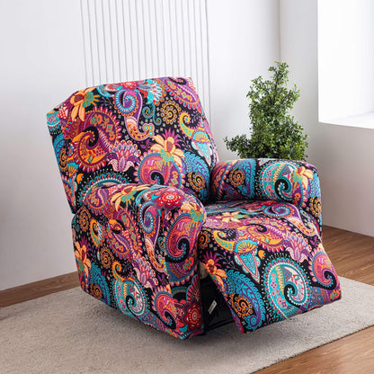 Chair Cover Four-Piece Printed Recliner Slipcover with Side Pockets in Ten Available Pattern Choices