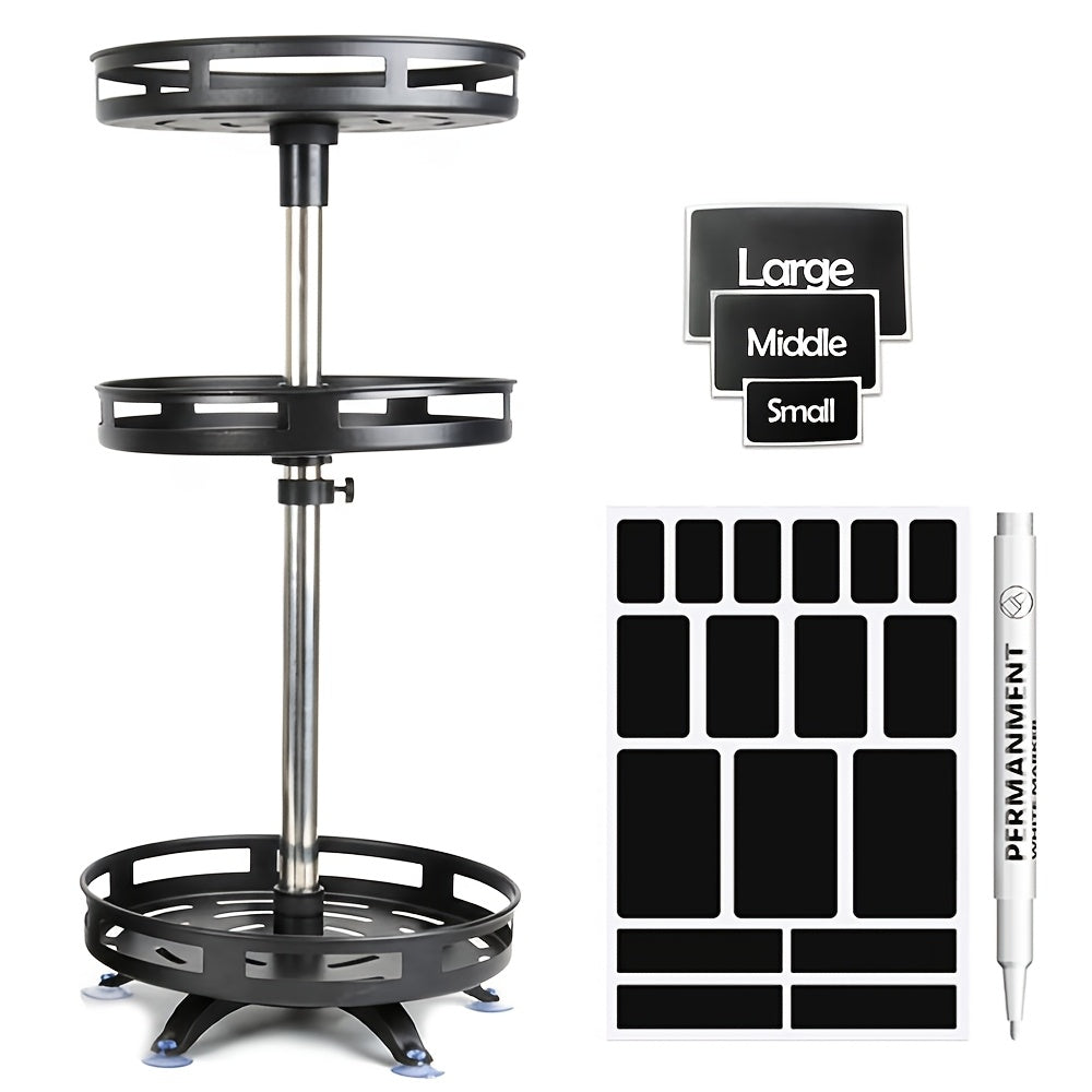 Lazy Susan Turntable Organizer Metal Rotating Spice Rack 1 2 3 Tier for Cabinet Kitchen Countertop Pantry Bathroom – Spinning Storage Rack with Suction Cup Feet & Labels