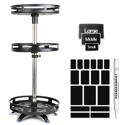 Lazy Susan Turntable Organizer Metal Rotating Spice Rack 1 2 3 Tier for Cabinet Kitchen Countertop Pantry Bathroom – Spinning Storage Rack with Suction Cup Feet & Labels