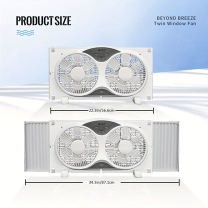Window Fan Twin 9-Inch with Remote Control, Reversible Airflow Blades In/Out Exchange, 3 Speed Settings, Built-In Extender Panels, Quiet Digital Window Fan for Bedroom Home Office, White