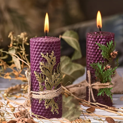 Beeswax Pillar Candles Hand Rolled with Honeycomb Texture – 100% Pure Beeswax, 12+ Hour Burn, Gift Box Set for Home Decor, Christmas, Dinner & Holiday Decorations