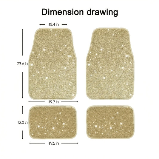 Crystal Bling Car Floor Mats for Women – Sparkling Diamond & Flash Glitter Universal Non-Slip Waterproof Auto Floor Pads, Fashionable Car Interior Accessory, 4/8pcs Set, Great Christmas Gift