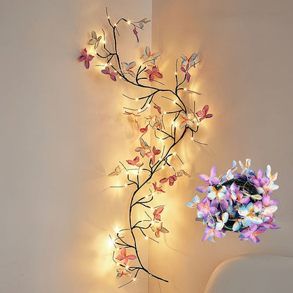 Butterfly Branch String Lights – 30 LED Vine Fairy Lights with Artificial Purple-Blue Butterflies, 8 Lighting Modes, USB Powered Warm White, Boho Wall Decor for Bedroom Wedding Birthday Party Festival