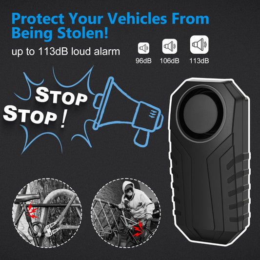 Motorcycle Alarm Anti-Theft 113dB – Wireless Remote, Adjustable Volume & Motion Sensitivity, Universal Handlebar Strap for Motorcycle, Moped, Scooter & Bike Security System