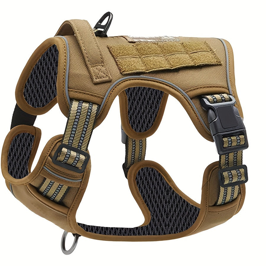No-Pull Dog Harness Military Style Reflective Vest with Control Handle – Tactical Dog Harness for Training & Service Dogs, S/M/L/XL, Black, Dark Violet, Khaki, Grey, Yellowish-Brown