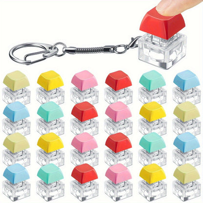 Twenty-Piece Keyboard Keycap Fidget Keychain Set with Mixed Pastel Colors and Clickable Switches