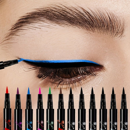 Fine-Tip Liquid Eyeliner Pen Set with Twelve Black and Bright Color Pens for Graphic Eye Looks