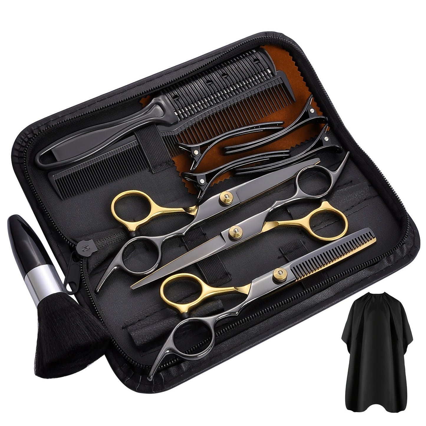 13-Piece Hair Cutting Scissors Kit with Straight and Thinning Shears, Combs, Cape and Storage Case