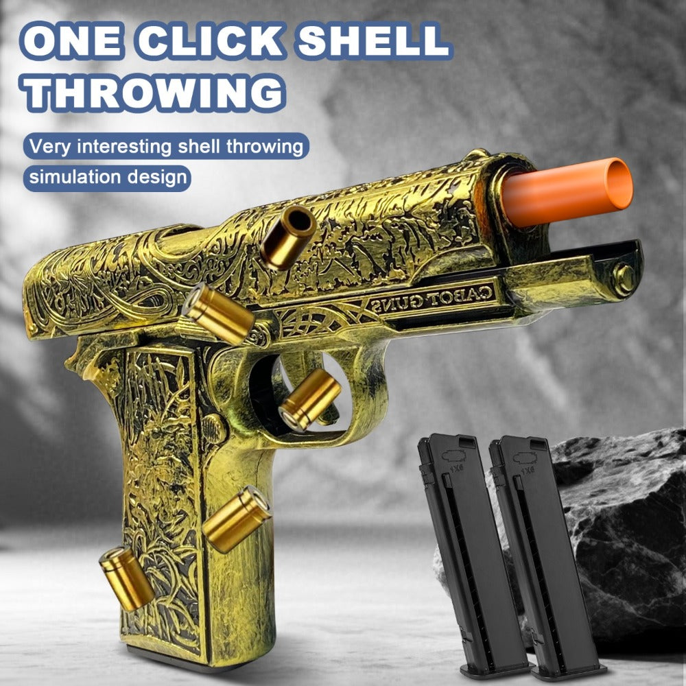 Soft Bullet Toy Gun with 120 Shells & Ejecting Shell System – Semi-Auto Rapid-Fire Pistol for Boys, 2 Magazines, Indoor Outdoor Shooting Game, Birthday Gift for Kids Ages 6+